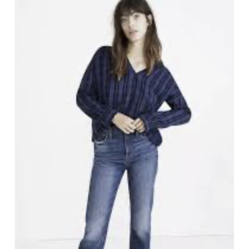 Madewell Women's Blue Highroad Popover Chelton Plaid Long Sleeve Top Size XS